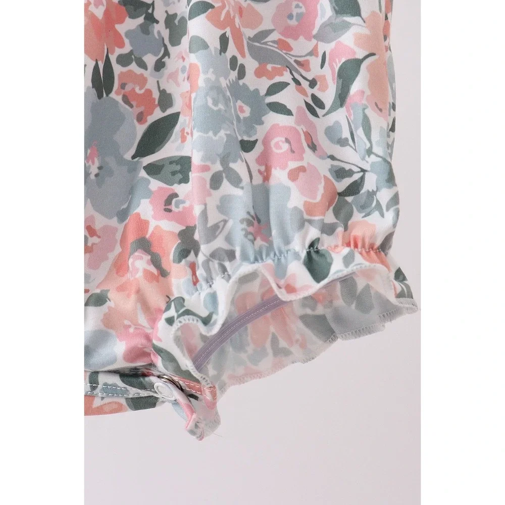 Abby & Evie Baby Girl Floral Smocked Bubble Romper Pink Blue 12M NWT